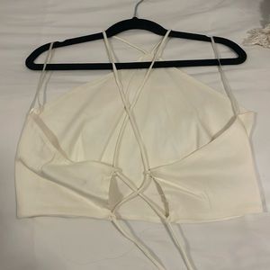 Zara White Linen Size Small Criss Cross Back Halter Neck